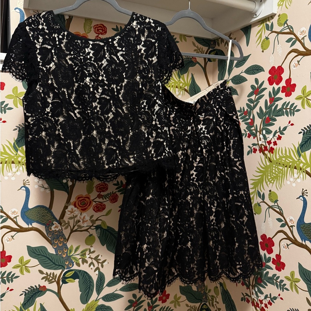 Eliza J Black Lace 2 Piece Blouse & Skirt